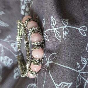 Elegant Pink Quartz and Tibetan Silver Beaded Bracelet And Earrings